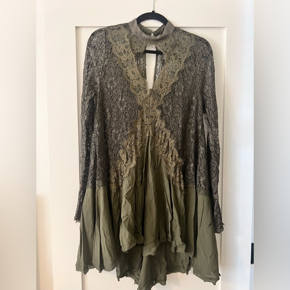Free People Green Lace Tunic Mini Dress